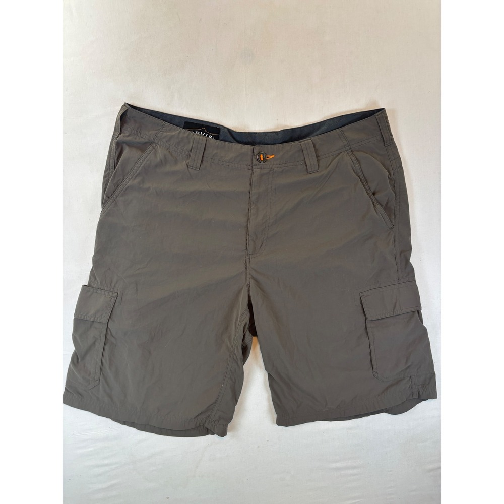 Orvis Mens Cargo Shorts 36W 10L Dark Khaki Nylon Hiking Fishing Outdoor Utility